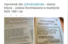 Andrzej Duda dostał biuletyn NZS z 1981 r. z wierszem Kornhausera
