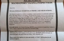 Obowiązkowa inspekcja waginy w liceum. Uczennice oburzone