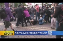 Krwawe walki uliczne w USA - ANTIFA atakuje marsz zwolenników Trumpa w Berkley.