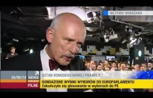 Janusz Korwin-Mikke po ogłoszeniu wstępnych wyników!!! 25.05.2014 (Polsat...