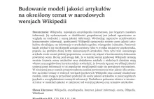 Budowanie modeli jakości artykułów w narodowych wersjach Wikipedii