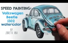 Time-Lapse painting: Volkswagen Beetle 1302 Watercolor Illustration by...