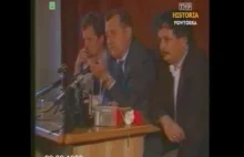 PRL 1989 Lech Wałęsa i Lech Kaczyński konferencja prasowa po wyborach