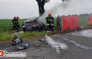 Kierowca spłonął żywcem, zakleszczony w samochodzie po uderzeniu w drzewo.