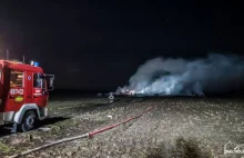 8 zastępów Straży Pożarnej walczy z pożarem stogu.