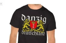 Danzig ist Deutsch i nazistowskie znaczki na koszulkach i kubkach w amerykańskim
