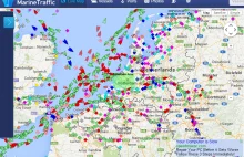 Mapa z pozycjami większości statków handlowych na świecie