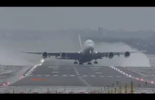 Piękna bestia ze wschodu - Airbus A380 lądujący/startujący w trudnych warunkach