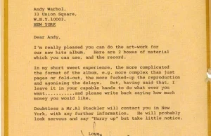 List Jaggera do Warhola z roku 1969