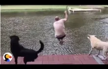 Pies rzuca się na ratunek człowiekowi.