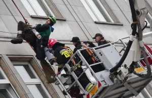 Drogowcy odholowali drabinowóz Greenpeace'u