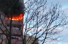 Groźny pożar w wieżowcu na południu Krakowa, kobieta wyskoczyła z 6. piętra.