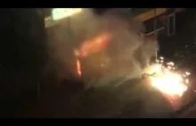 Pożar - Kierowca uderzył w latarnie Kraków 25.06.17