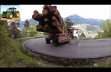 Ekstremalny zakręt pokonywany przez ekstremalnie załadowaną ciężarówkę