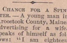 Ogłoszenie matrymonialne z XIX wieku. 18-latek szuka żony.