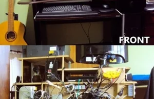 Estetyczny kącik komputerowy z przodu i z tyłu