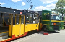 Tir zderzył się z tramwajem. Skład wykolejony, dwie osoby zostały ranne -...