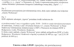 K. Wyszkowski publikuje umowę pomiędzy Agorą a RSW na wydawanie Wyborczej