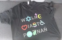 "Wolne Miasto Poznań" - miejski T-shirt z tęczą i Gwiazdą Dawida