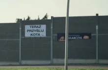 "Teraz przyślij kota" - baner z sarkastycznym hasłem