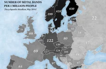 Number of metal bands per capita in Europe