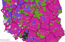 Mapa wyborcza gmin po ostatnich wyborach.