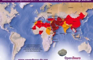 Kraje, w ktorych chrzescijanie sa przesladowani (mapa) (World Watchlist 2011)