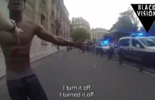 Policja w Paryżu podpala agresywnego mężczyznę (angielskie napisy)