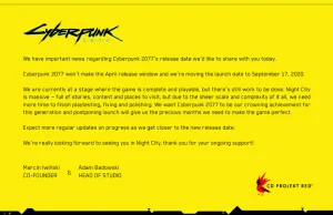 Cyberpunk 2077 przesunięty na 17/09/2020