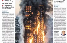 Pożar wieżowca - Czołówki Brytyjskich gazet (15.06.2017)