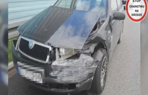 Nieoznakowana Policja hamuje przed Tirem doprowadza do kolizji na autostradzie.