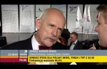 Janusz Korwin-Mikke po ogłoszeniu wstępnych wyników (16.11.2014 Polsat News