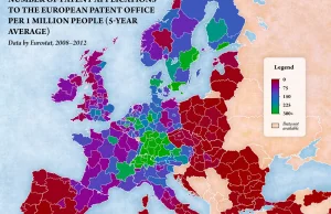 Number of patent applications per capita by region in Europe