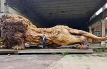 Ogromny lew wyrzeźbiony z jednego pnia.