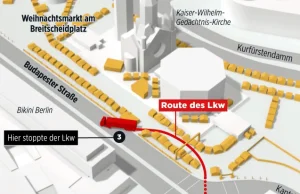 Mapa zamachu w Berlinie, pokazująca manewr, którego dokonał w ostatnich Polak