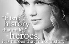 Ktoś na Pinterest publikuje zdjęcia Taylor Swift i "jej" cytatami.