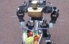 Robot wraca rowerem z zakupów
