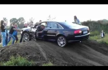 Destrukcja pneumatycznego zawieszenia w Audi A8
