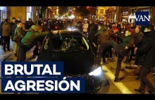 Atak taksówkarzy na kierowce VTC w Barcelonie podczas protestów.