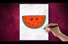 Kawaii - Jak narysować Arbuza - Rysowanie dla dzieci krok po kroku