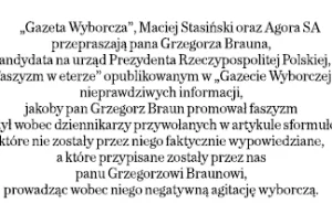 Klasyczny numer „Gazety Wyborczej”: przeprasza i nie przeprasza Grzegorza Brauna