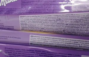 Czekolada Milka z olejem palmowym w składzie.