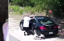 Siłą wytargał psa z samochodu i wyrzucił do rowu. To co stało się z psem...