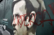 Zniszczony mural przy alei Żołnierzy Wyklętych. Napis "morderca" na...