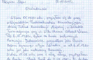 Oświadczam, że Henryka Krzywonos wyjechała tramwajem linii nr 15 jako łamistrajk