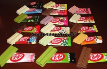 Wszystkie istniejące rodzaje i smaki batonów KitKat na jednym zdjęciu.