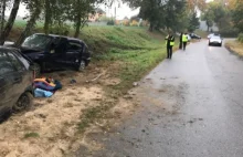 Wpadł w poślizg, przeżył uderzenie w drzewo. Zginął gdy stał przy rozbitym aucie