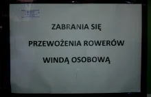 Zakaz wożenia rowerów windą