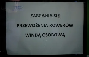 Zakaz wożenia rowerów windą