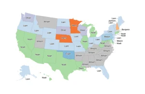 Najpopularniejsze imiona w poszczególnych stanach USA 1910-2015